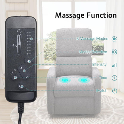 Swivel Rocking Chair, Nursery Glider Recliner Chairs for Adults, Rocker for Living Room Bedroom, Comfy Upholstered Modern Nursing Reclining Single Sofa, Grey Teddy ShipItFurniture