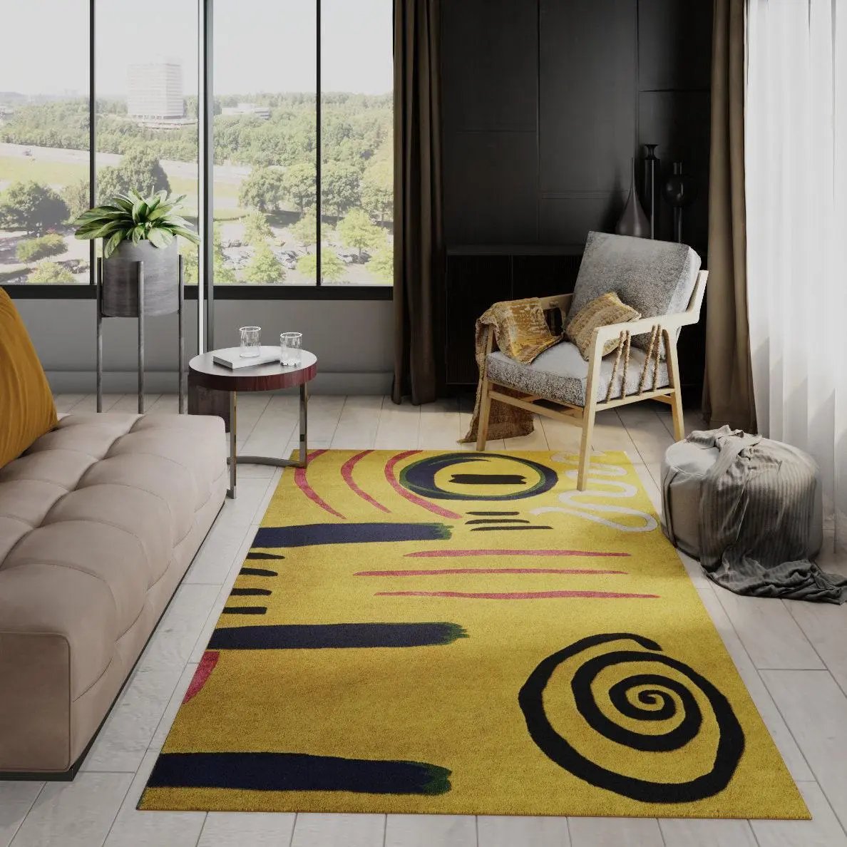 Canvello Hand Tufted Rug Hand Made Modern Area Rugs for Room Home Decor Carpet Rugs for Living Room Kids Decor Contemporary Abstract Design Yellow-1