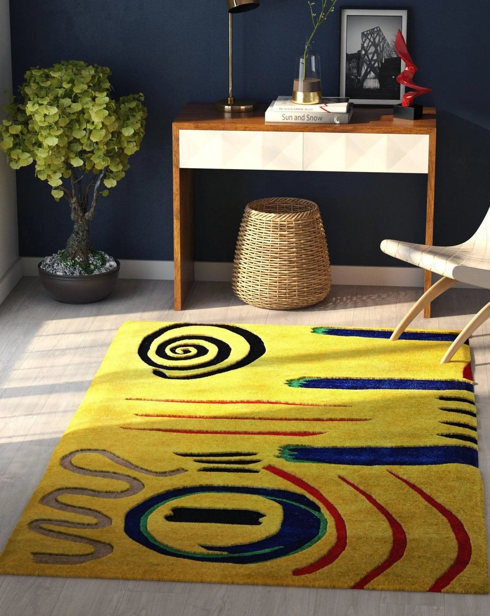 Canvello Hand Tufted Rug Hand Made Modern Area Rugs for Room Home Decor Carpet Rugs for Living Room Kids Decor Contemporary Abstract Design Yellow-2