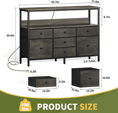 TV Stand Dresser for Bedroom, 7 Fabric Drawers Entertainment Center, LED Dressers with Power Outlets, TV Stands for Living Room with Storage Shelf, TV Console Entertainment Stand up to 50" TV ShipItFurniture