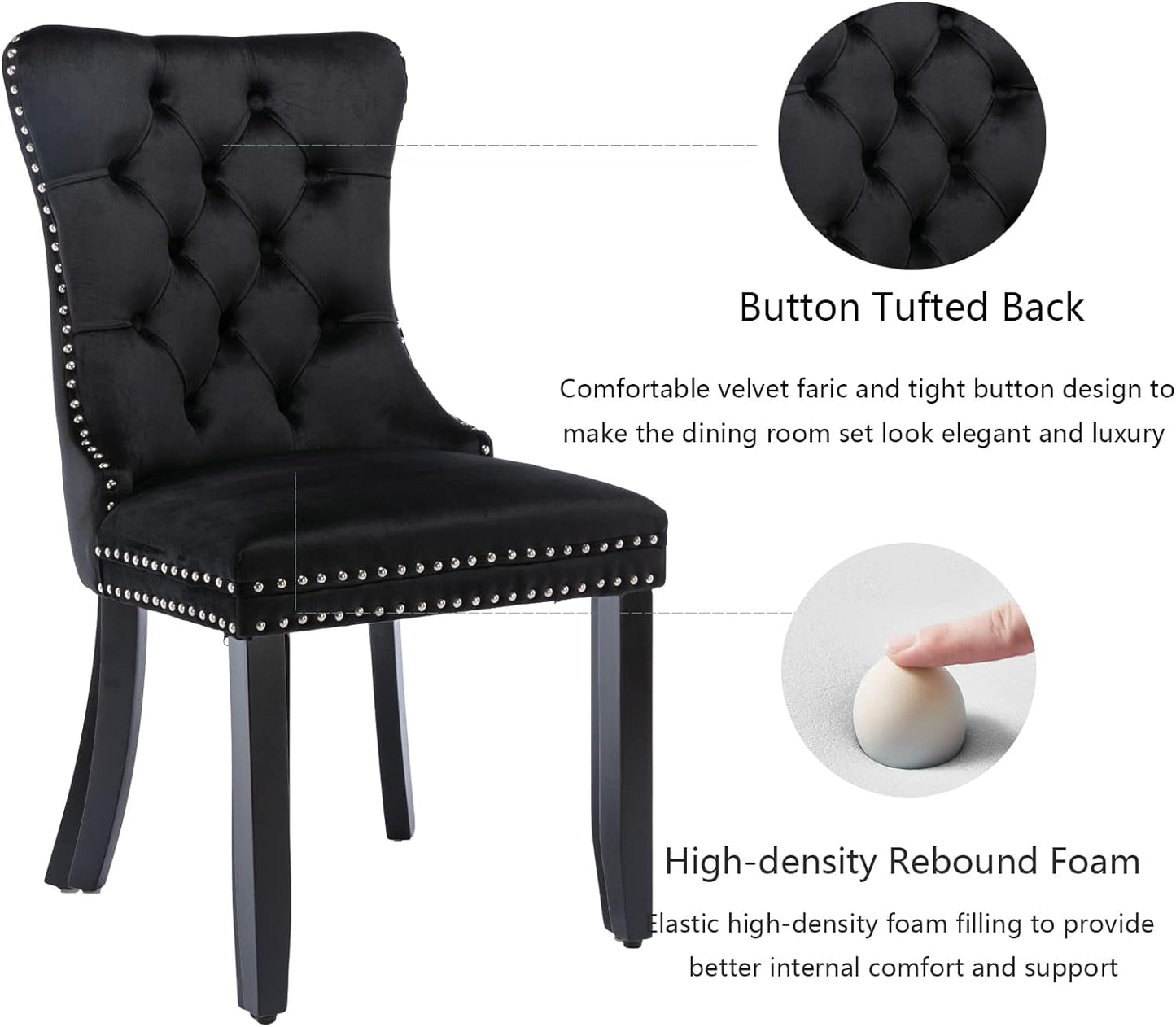 Black Velvet Dining Chairs Set of 4, Upholstered Dining Room Chairs with Back Ring Pull Trim and Solid Wood Legs,Modern Dining Chairs Perfect for Dining Room,Living Room,Kitchen(Black)-3