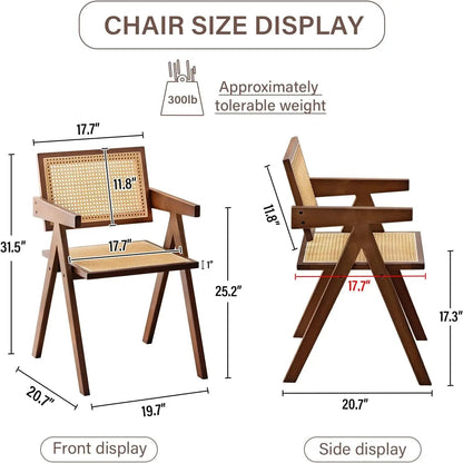 Rattan Dining Chairs Set of 2, Mid Century Modern Armchairs, Wooden Kitchen Chairs for Dining Room, Living Room, Walnut ShipItFurniture