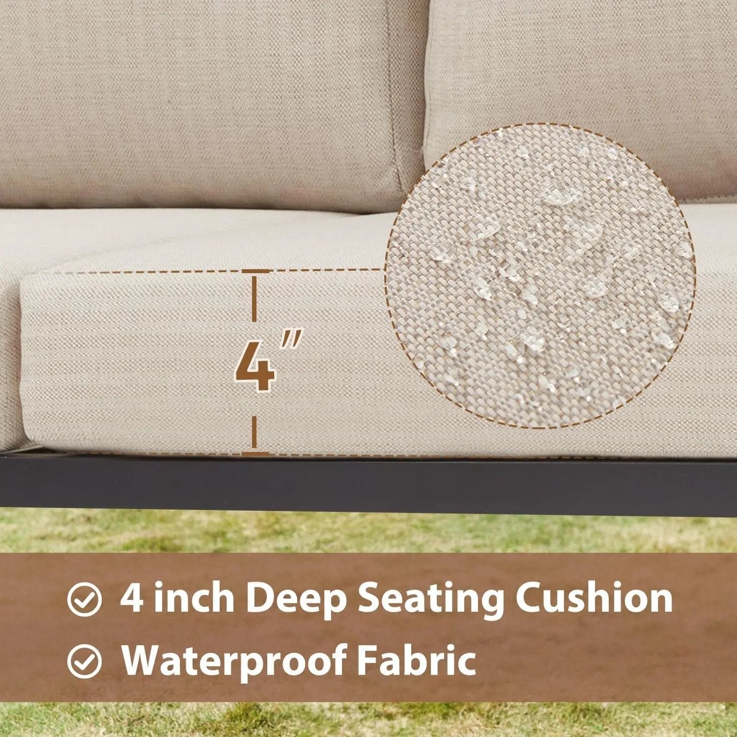 L Shape Metal Patio Furniture Set with Cushions-2