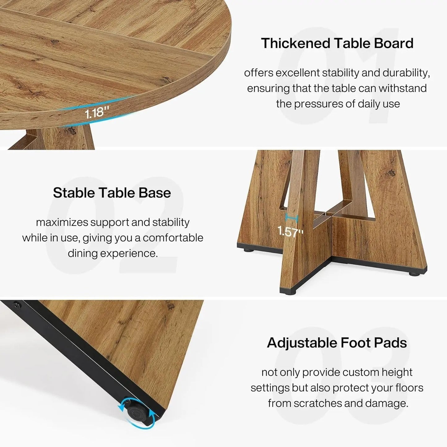 round Dining Table Wood Kitchen Table for Dining Room Living Room, 47" Dinning Room Tables for 4 Adult, Farmhouse Dinner Table with Wooden Tabletop and Cross Base, Burlywood(Only Table) ShipItFurniture