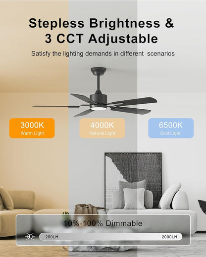 52Inch Black CeilingFan With RemoteAppControlled DimmableLEDLighting IndoorLivingSpaces ShipItFurniture
