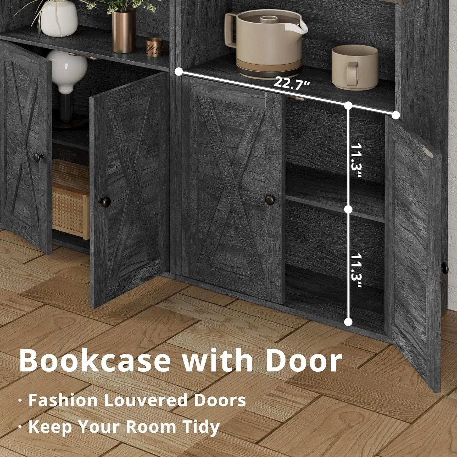 Industrial Bookshelves and Bookcases with Doors 11.8 in Depth Floor Standing 5 Shelf Display Storage Shelves Bookcase Home Decor Furniture for Home, Office, Living Room, Bedroom ShipItFurniture
