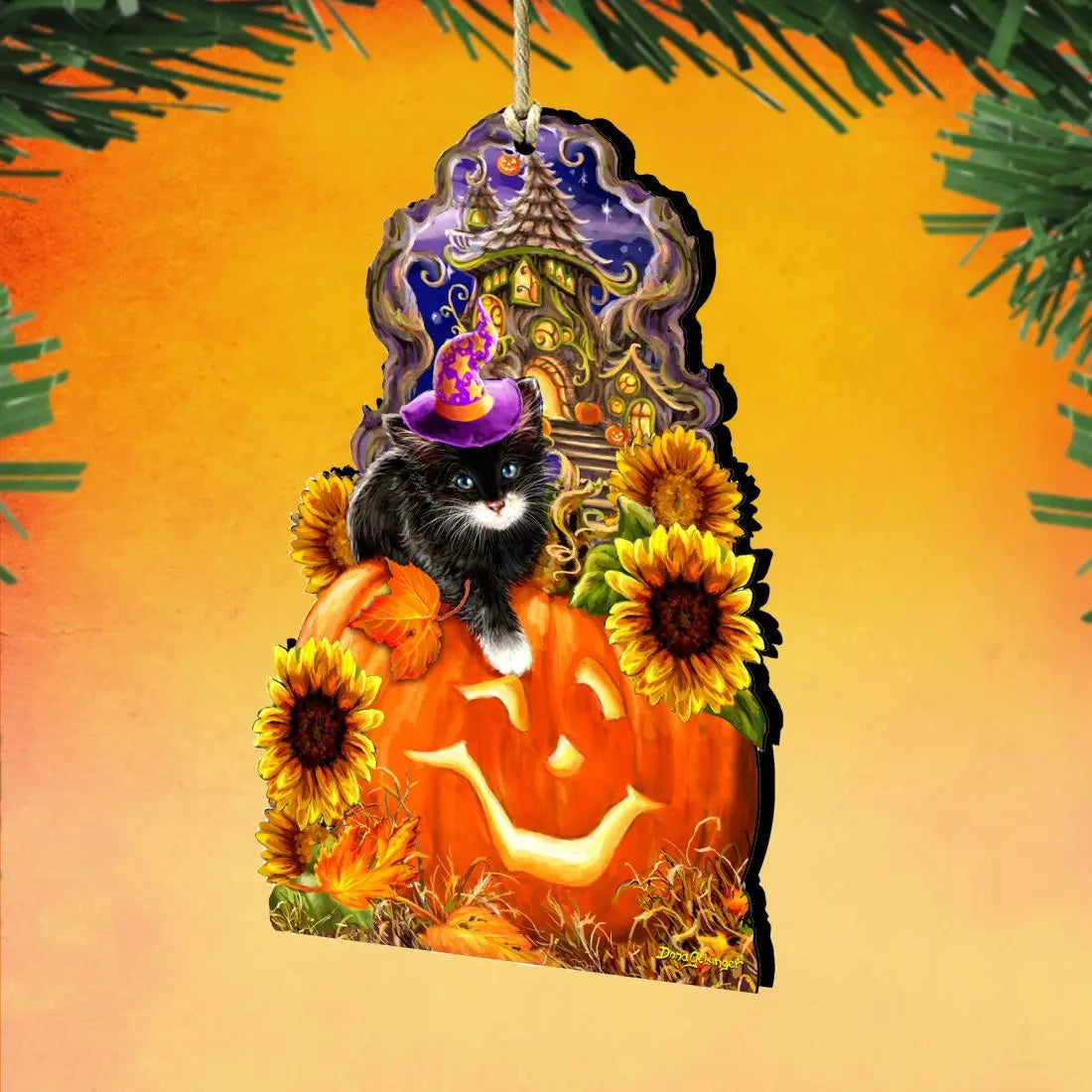 Halloween Kitten Wooden Ornaments by Gelsinger - Thanksgiving Halloween Decor - 8461066-DG G.DeBrekht