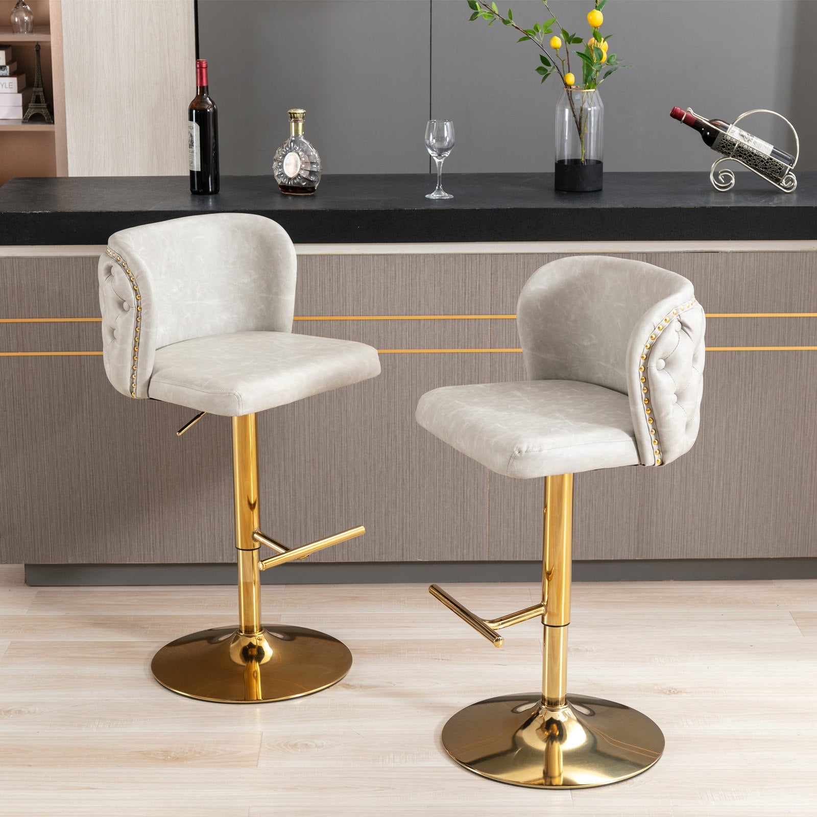 Set of 2 Modern PU Upholstered Swivel Barstools D BlakHom