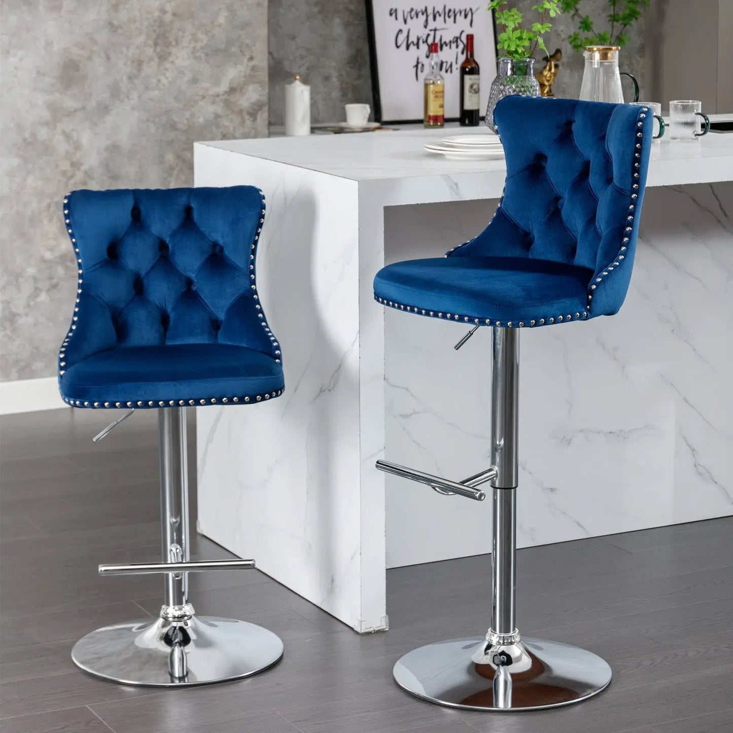 Set of 2  Swivel Velvet Barstools D BlakHom