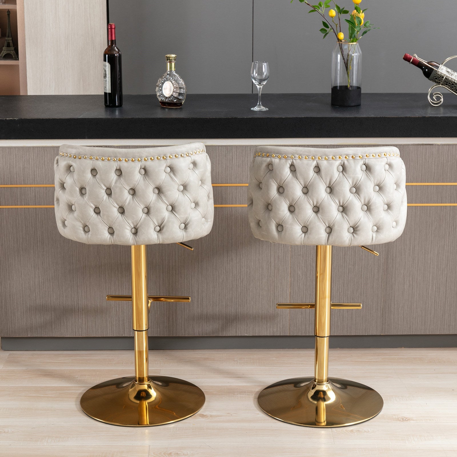 Set of 2 Modern PU Upholstered Swivel Barstools D BlakHom