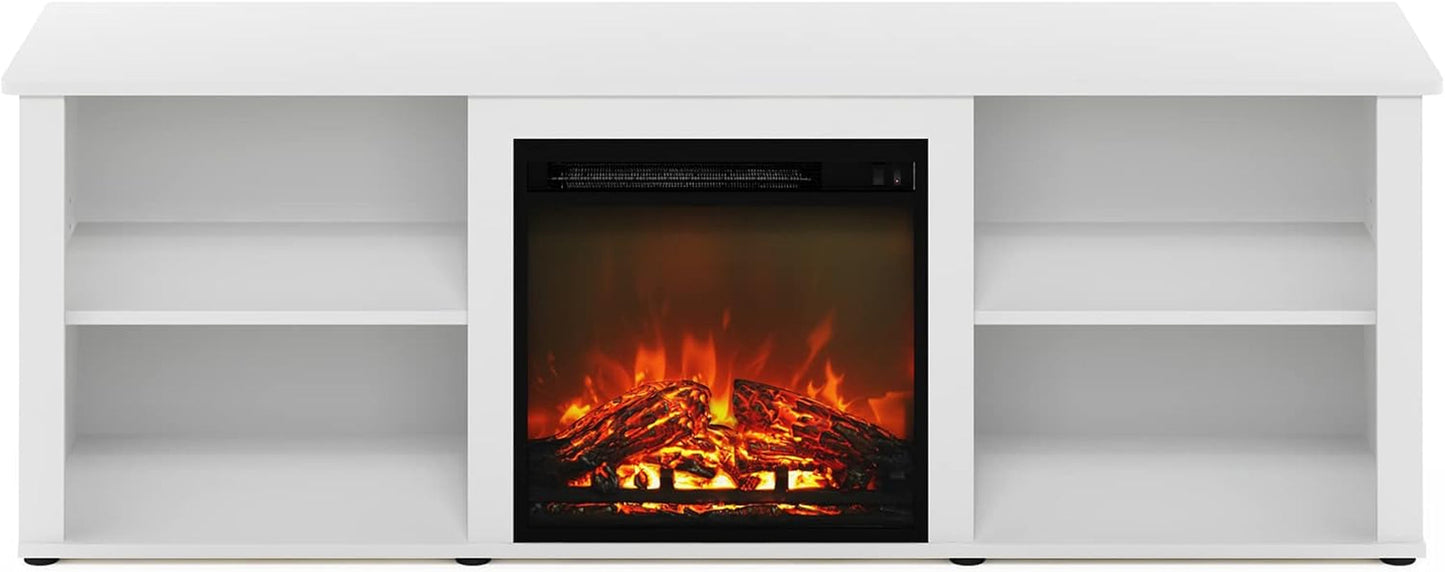 Classic 70 Inch TV Stand with Fireplace, Solid White-3