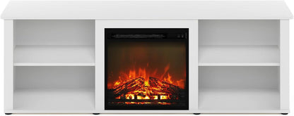 Classic 70 Inch TV Stand with Fireplace, Solid White-3