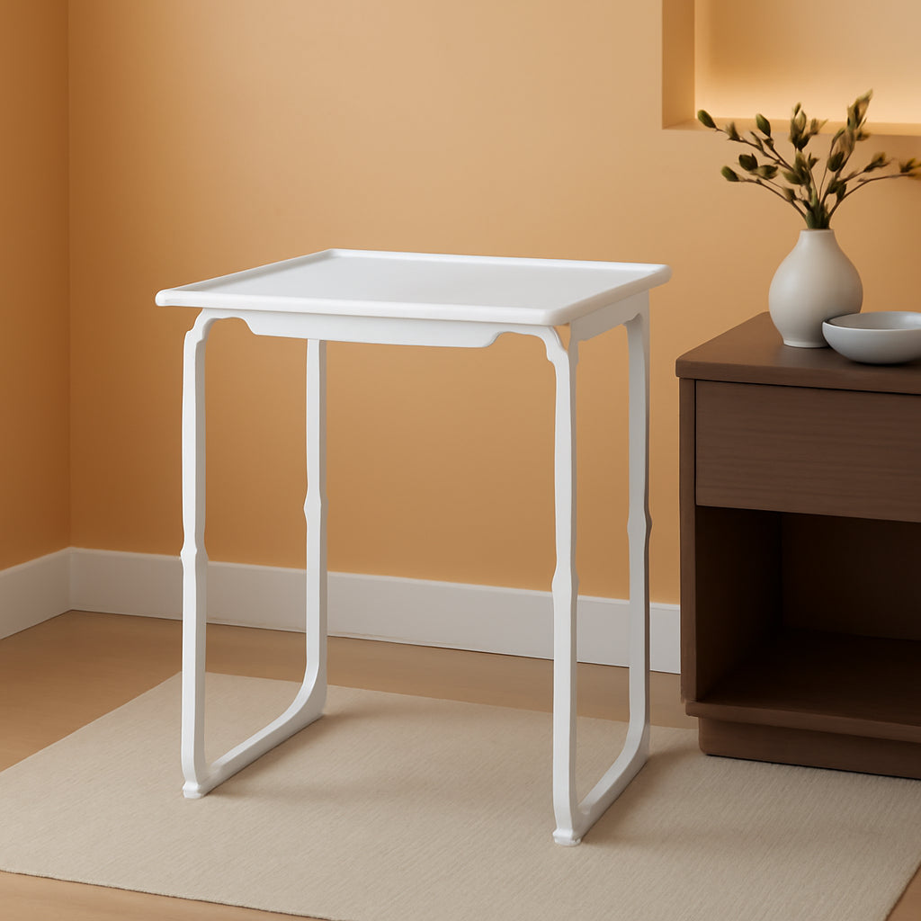 Adjustable TV Tray Table - TV Dinner Tray on Bed & Sofa, Comfortable Folding Table with 6 Height & 3 Tilt Angle Adjustments (White) ShipItFurniture