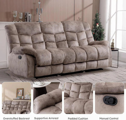 Manual Recliner Sofa Set Premium Quality Memory Foam Cushions Stain Resistant Upholstery Brown ShipItFurniture