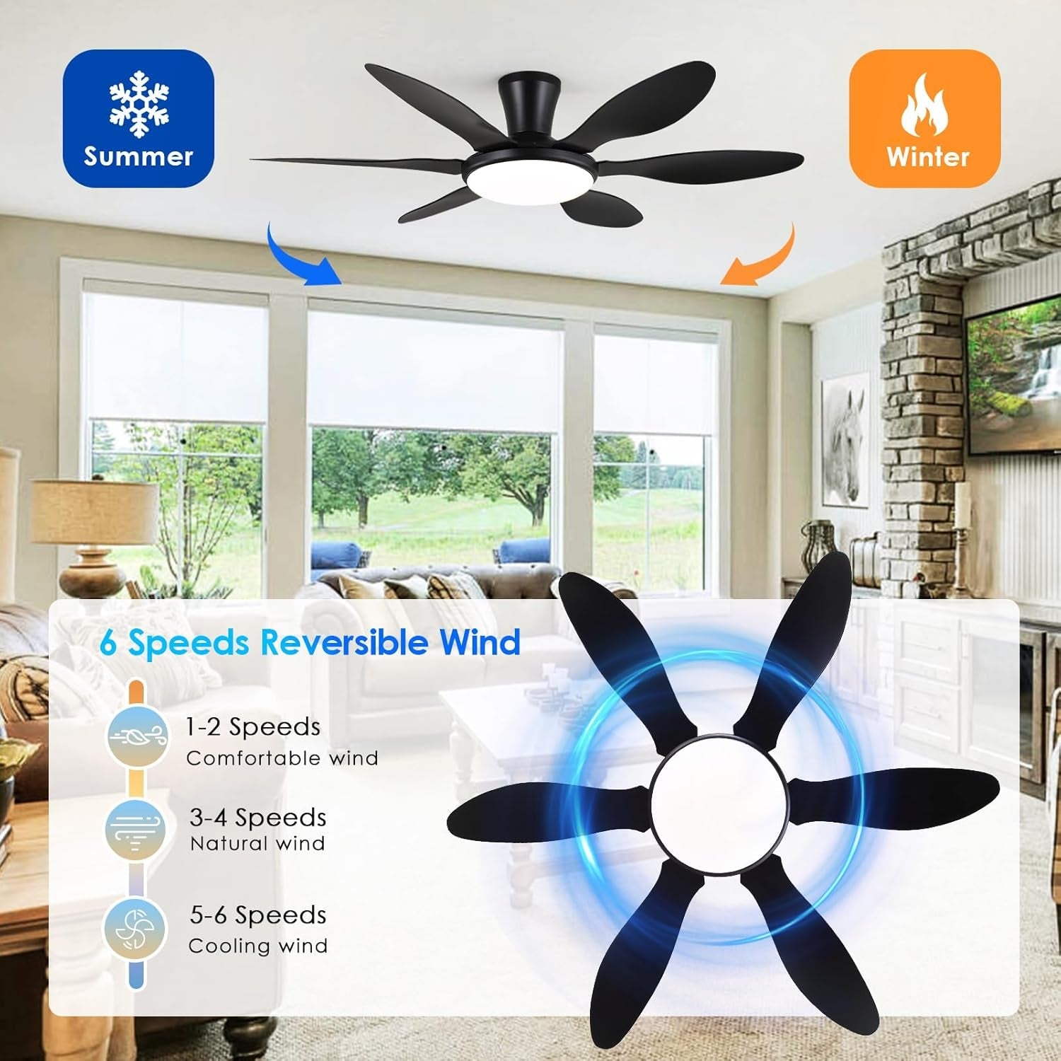 51 Inch Black Ceiling Fan With Light-3