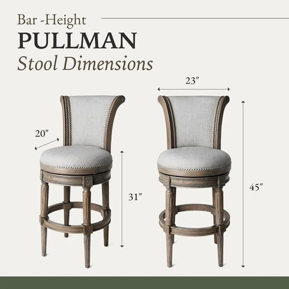 Reclaimed Oak Bar Stools, Grey Fabric (Set 3)-2