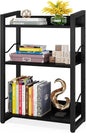 Book Shelf Small Bookshelf - 3-Tier Wood Bookcase Industrial Bookshelf Metal Narrow Bookcase Storage Organizer Display Rack for Bedroom Living Room Home Office (Black)-0