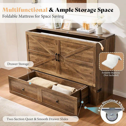 Full Murphy Bed Cabinet With Charging Station Foldable Platform Bed For Small Spaces ShipItFurniture