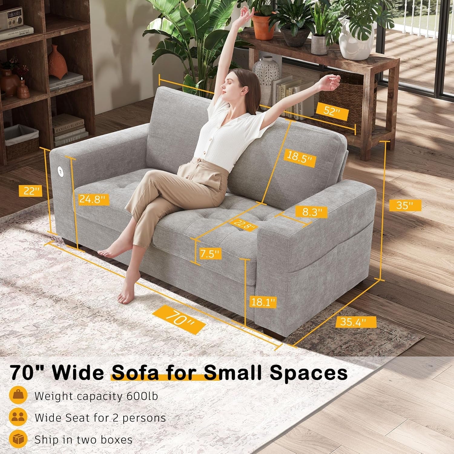 70" Chenille Loveseat - Gray-1