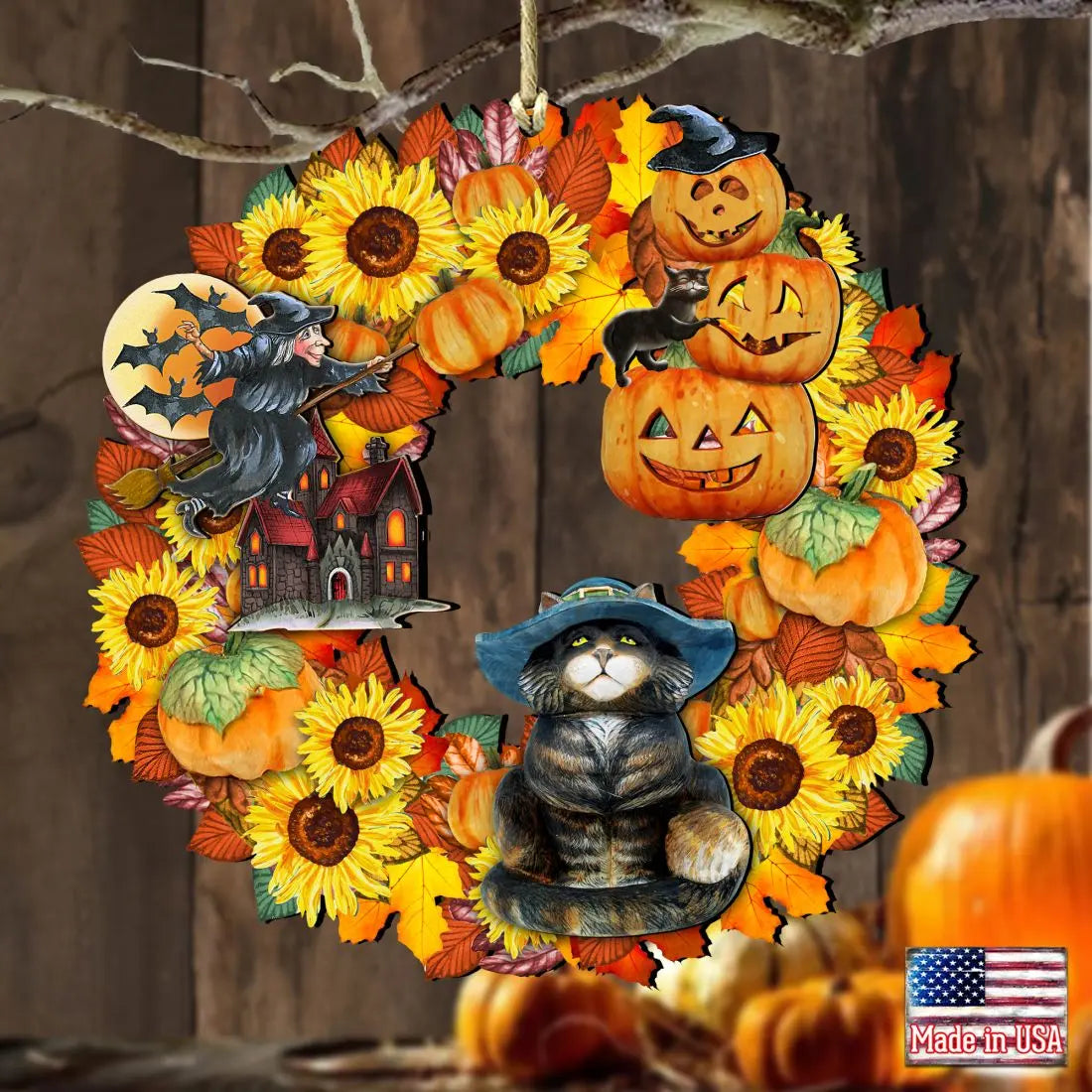 Halloween Wreath Wooden Ornaments by G. DeBrekht - Thanksgiving Halloween Decor - 8185317 G. DeBrekht