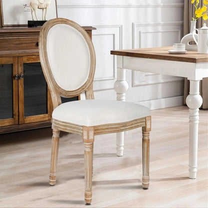 Dining Chairs Set of 2 Beige Fabric Square Back with Solid Wood Legs and Frame for French Country Kitchen Dining Room-3