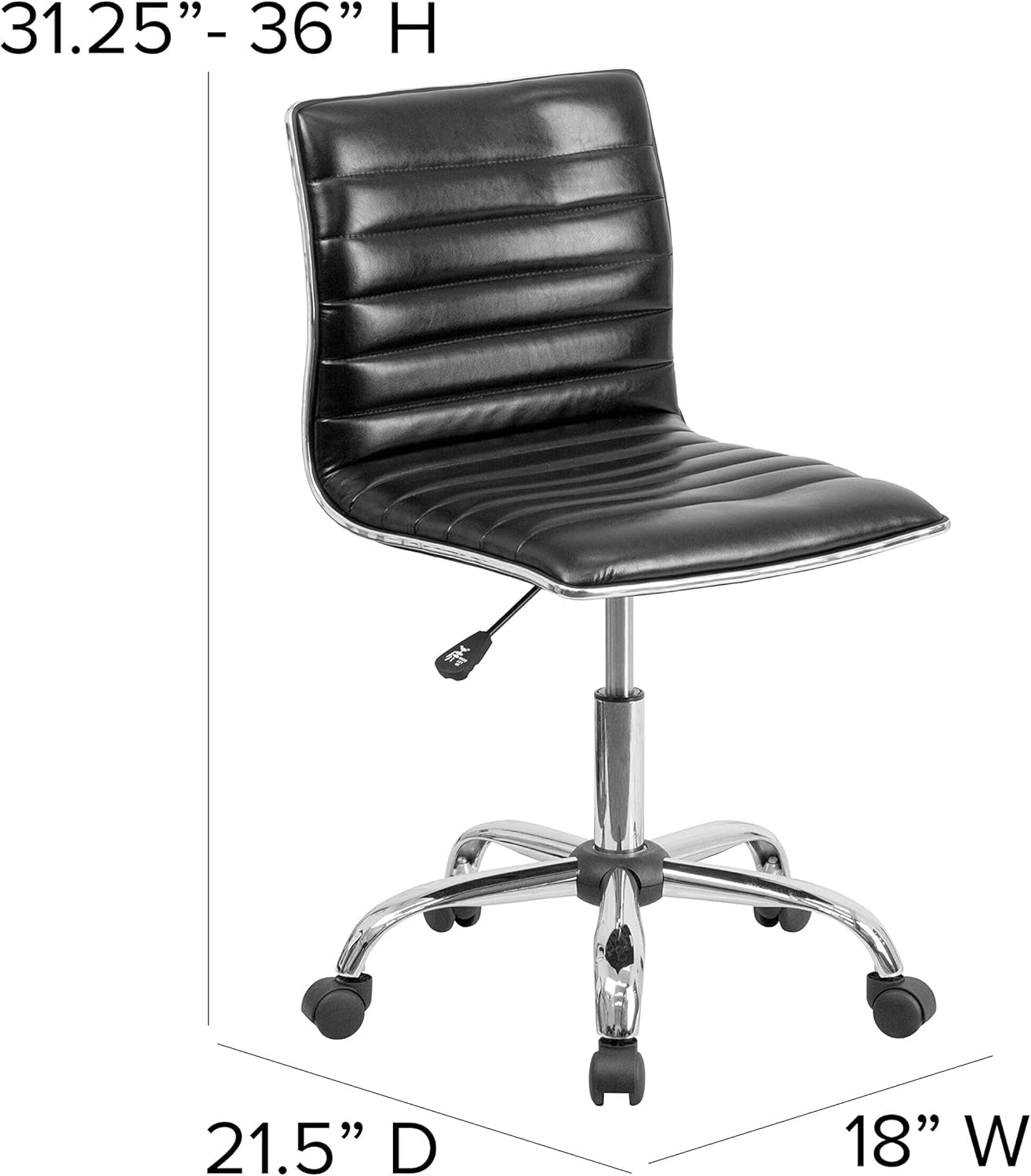 Alan Low Back Designer Armless Black Ribbed Swivel Task Office Chair ShipItFurniture