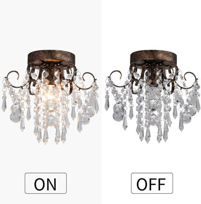 Small Crystal Ceiling Light Fixture Flush Mount,Black Ceiling Lights Modern Chandelier,Bedroom Hallway Closet Light Fixture Ceiling,Dia9.5 1 Light. ShipItFurniture