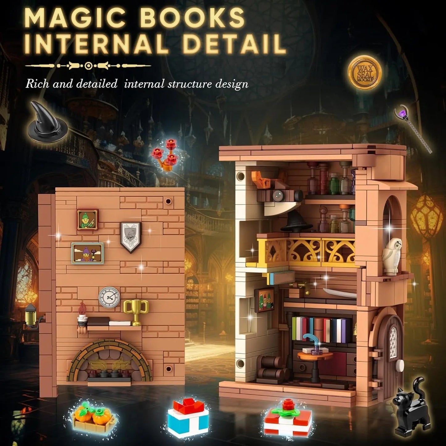 Bookend Magic House Building Kit, Home Decorative for Building Block Toy, Bookcase Miniature House Model Building, Cool Bookshelf Organizer and Home Decor 1488Pcs-1