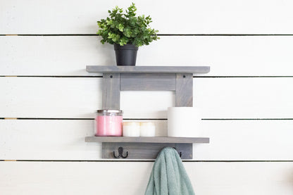 Bathroom Wall Shelf with 2 Double Towel Hooks The McGarvey Workshop