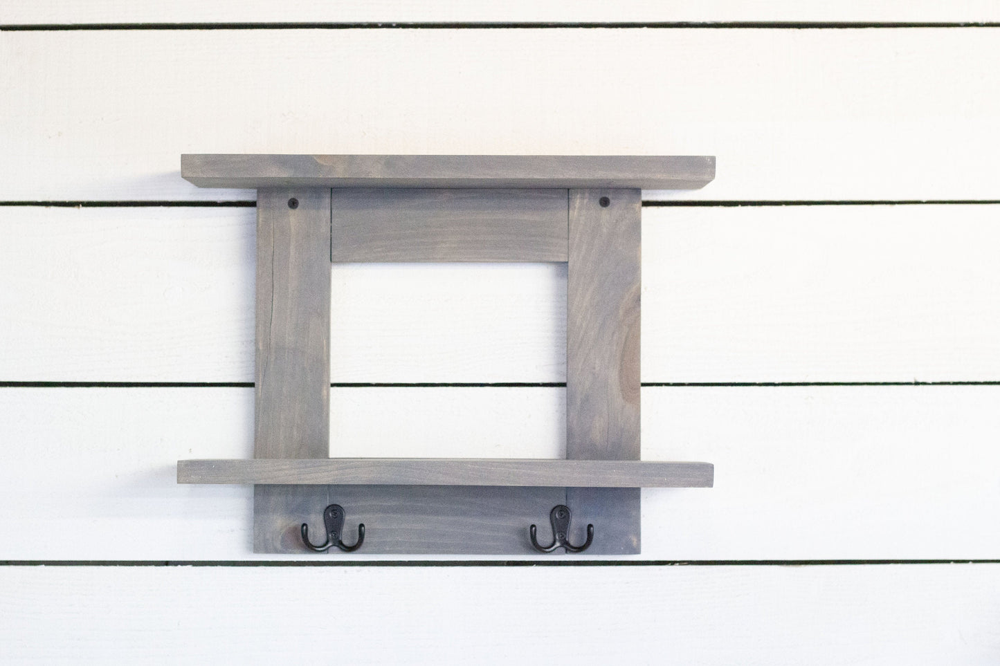 Bathroom Wall Shelf with 2 Double Towel Hooks The McGarvey Workshop