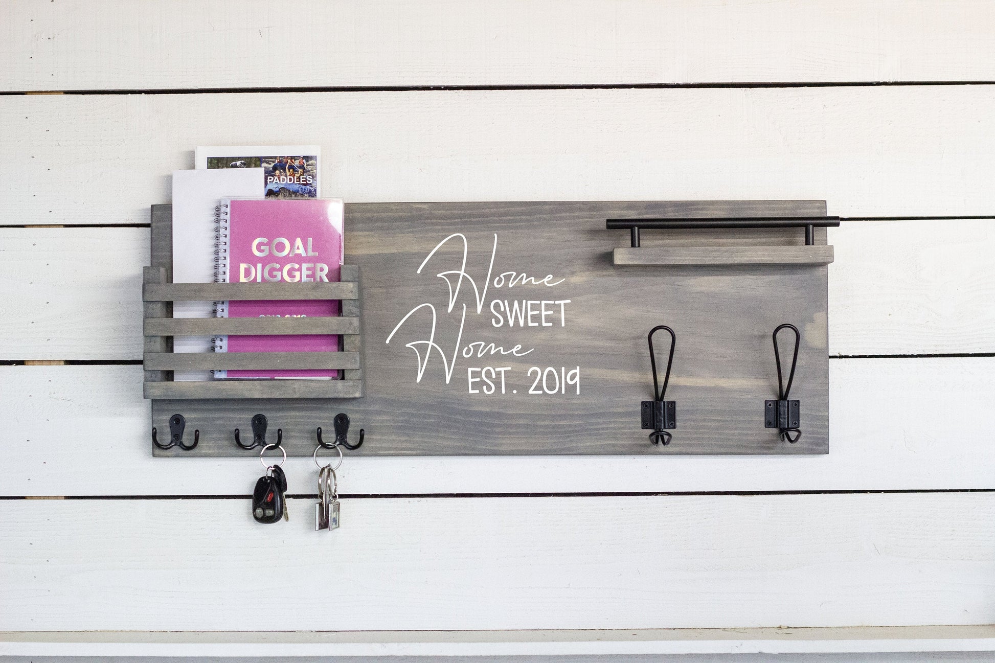 Coat Rack Mail Holder with Key Hooks and Small Shelf. The McGarvey Workshop