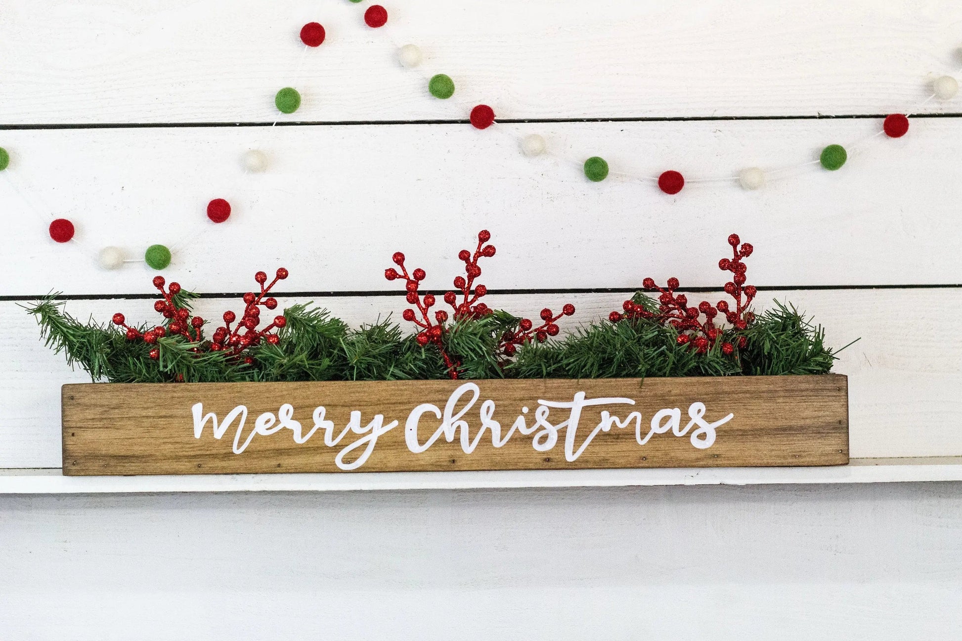 Merry + Bright Christmas Centerpiece, Wood Box-4