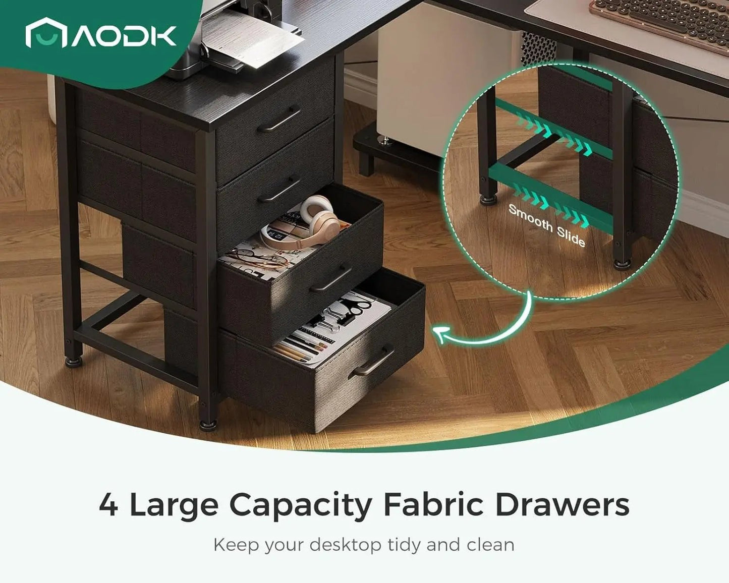 L Shaped Gaming Desk with 4 Drawers, 61" Reversible Home Office Desks with Power Outlets, L Shaped Computer Desk with USB Charging Port and Host Stand, Corner Desk, Easy to Assemble, Black-3