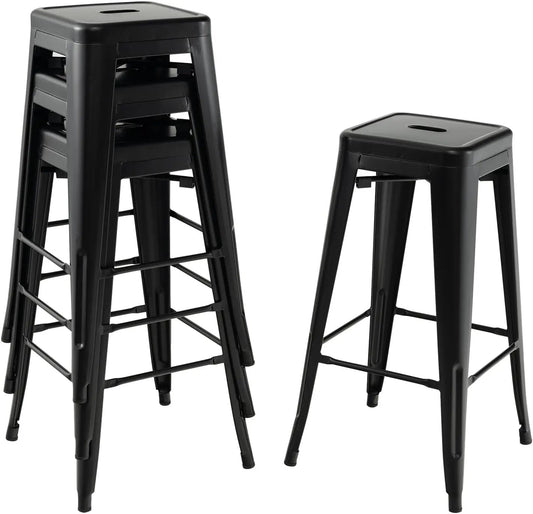 Metal Backless Bar Stools Set of 4, 30" Bar Height Modern Industrial Barstools W/Cut-Out Handle, Footrest, Rubber Foot Pads, Stackable Bar Dining Chairs for Kitchen Island, Black ShipItFurniture