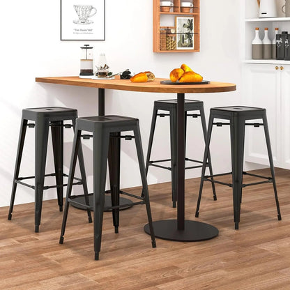 Metal Backless Bar Stools Set of 4, 30" Bar Height Modern Industrial Barstools W/Cut-Out Handle, Footrest, Rubber Foot Pads, Stackable Bar Dining Chairs for Kitchen Island, Black ShipItFurniture