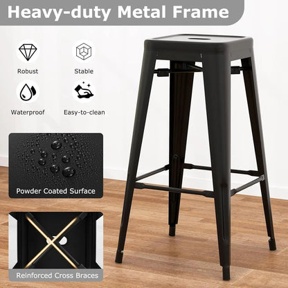 Metal Backless Bar Stools Set of 4, 30" Bar Height Modern Industrial Barstools W/Cut-Out Handle, Footrest, Rubber Foot Pads, Stackable Bar Dining Chairs for Kitchen Island, Black ShipItFurniture