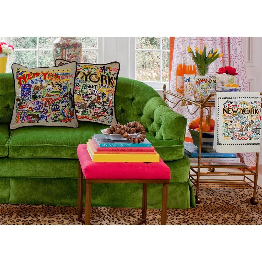 New York State Hand-Embroidered Pillow CatStudio
