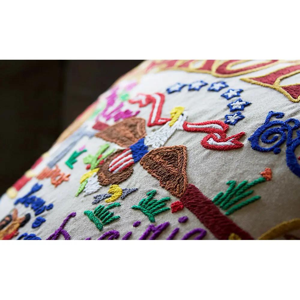 North Dakokta Hand-Embroidered Pillow CatStudio