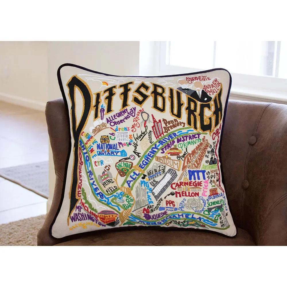 Pittsburgh Hand-Embroidered Pillow CatStudio