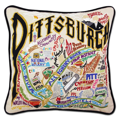 Pittsburgh Hand-Embroidered Pillow CatStudio