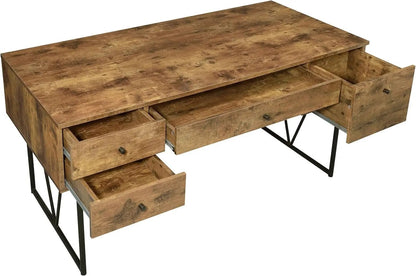 Rustic 63 Inch Writing Desk with Four Storage Drawers ShipItFurniture