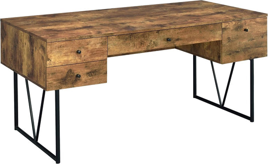 Rustic 63 Inch Writing Desk with Four Storage Drawers ShipItFurniture