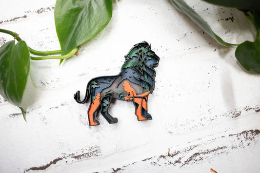 Laser Cut Lion, Lion 3D Diorama, Handmade African Safari Scene, Lion Animal Decor-0