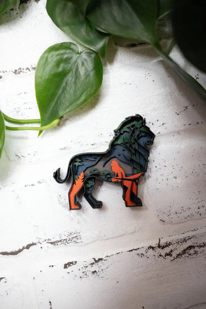 Laser Cut Lion, Lion 3D Diorama, Handmade African Safari Scene, Lion Animal Decor-1