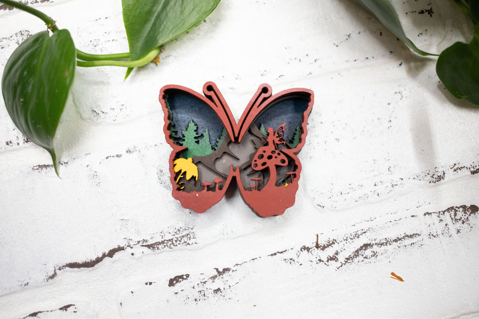 Laser Cut Butterfly, Butterfly 3D Diorama, Handmade Mountain Scene, Wall Art, Butterfly Animal Decor The McGarvey Workshop