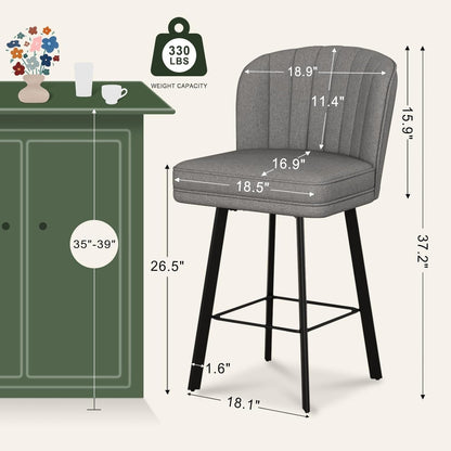 Swivel Counter Height Bar Stools Set of 3, 26'' Modern Barstools with Backs and Metal Legs, Upholstered Bar Chairs, Faux Leather Mid-Gray Stools for Kitchen Island Chairs-1