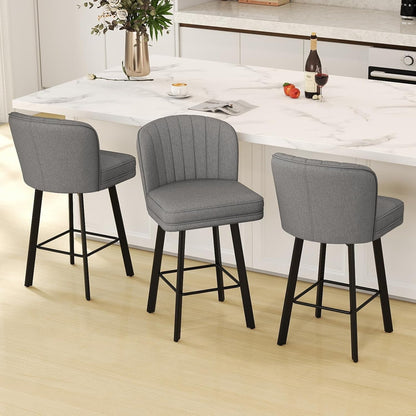 Swivel Counter Height Bar Stools Set of 3, 26'' Modern Barstools with Backs and Metal Legs, Upholstered Bar Chairs, Faux Leather Mid-Gray Stools for Kitchen Island Chairs-0