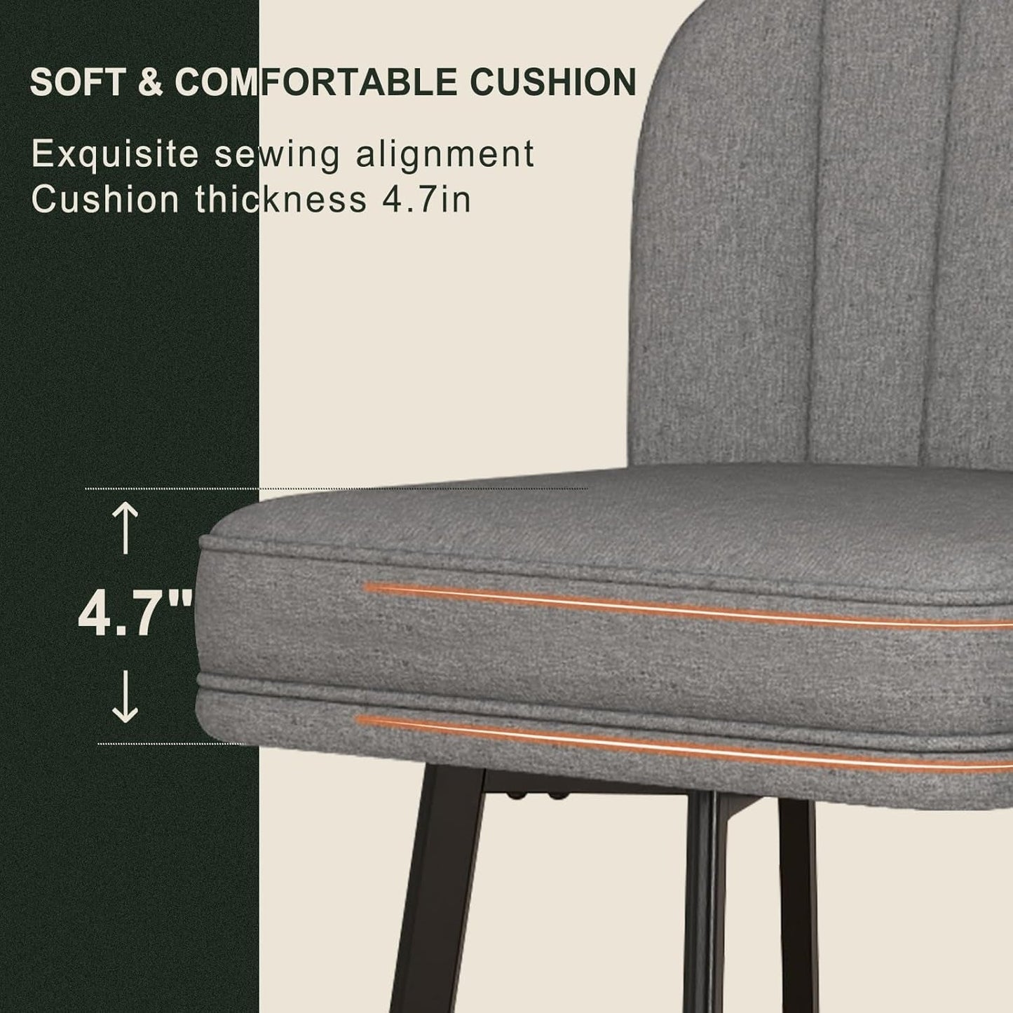 Swivel Counter Height Bar Stools Set of 3, 26'' Modern Barstools with Backs and Metal Legs, Upholstered Bar Chairs, Faux Leather Mid-Gray Stools for Kitchen Island Chairs-3