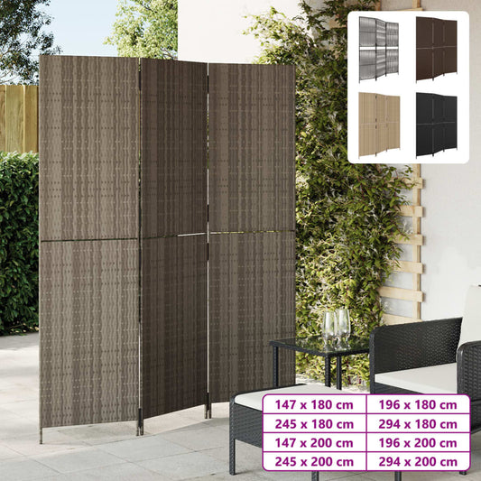 vidaXL Room Divider 3 Panels Gray Poly Rattan VidaXL